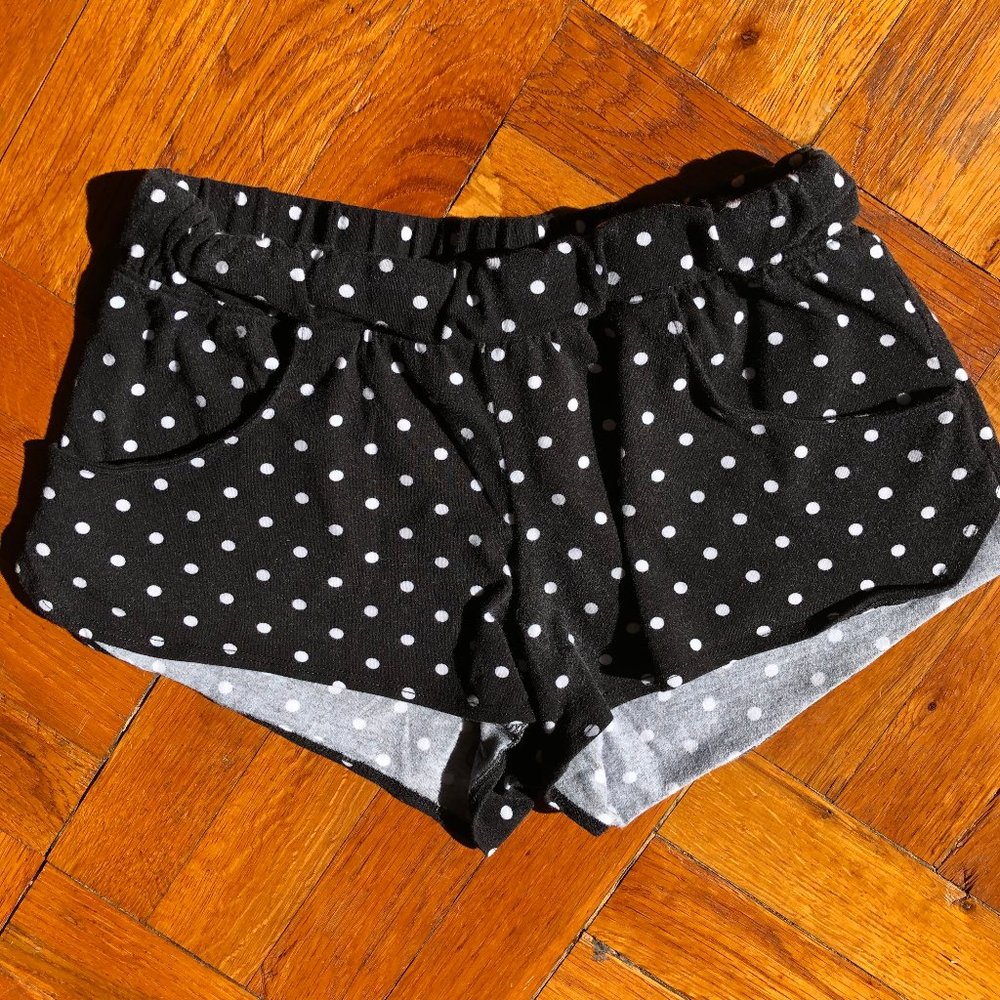 Black and white polka dot shorts with pockets